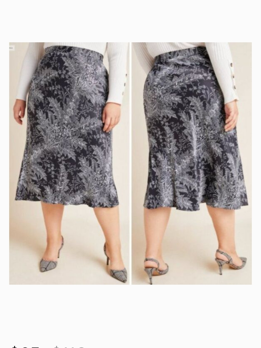 Printed Midi Skirt in Charcoal Gray